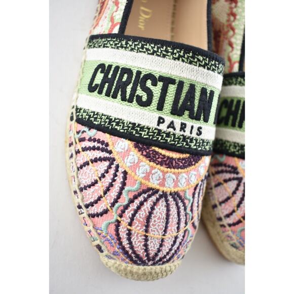 Dior Granville In Lights Pink Black Cotton Logo Embroidered Espadrille Flat 38 - Picture 5 of 10